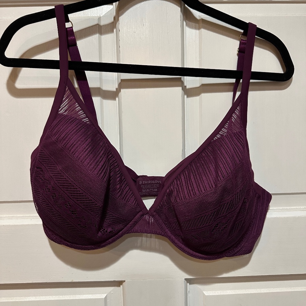 ThirdLove Everyday Lace Plunge Bra in Plum Purple 38D Womens 38 D